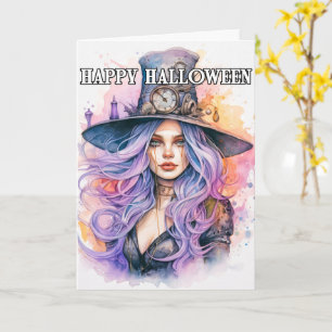 Carte Sorcière Salem Steampunky Bonne Halloween
