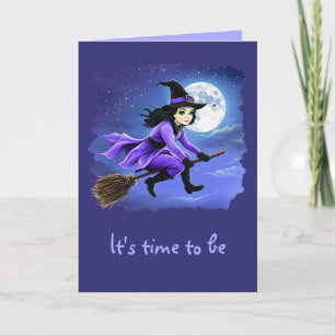 Carte Sorcière volant sur un balai - Wicca Halloween 1