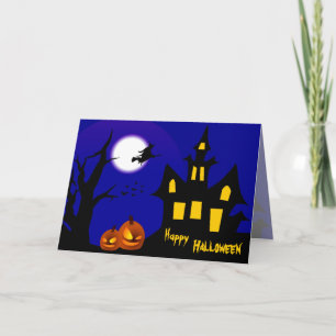 Carte Sorcière volante dans la nuit d'Halloween