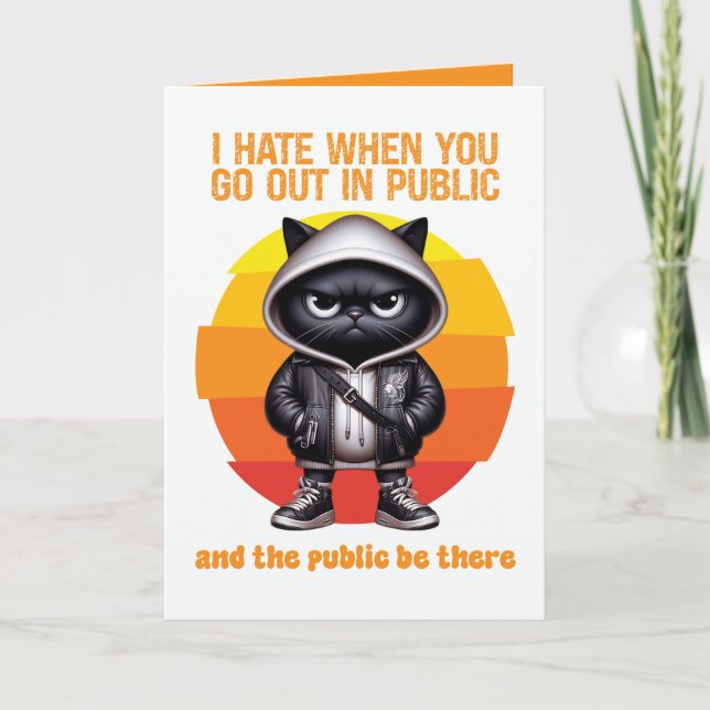 Carte Sortir en Public Introverti Drôle Chat Noir (Devant)