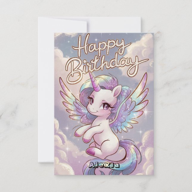 Carte Souhaite Céleste Unicorne Anniversaire (Devant)