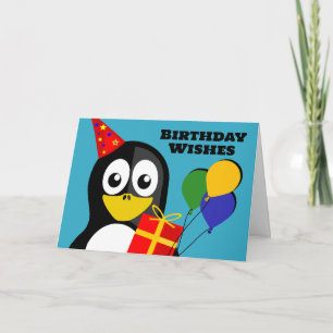 Carte Souhaits d'anniversaire avec un pingouin prêt à fa