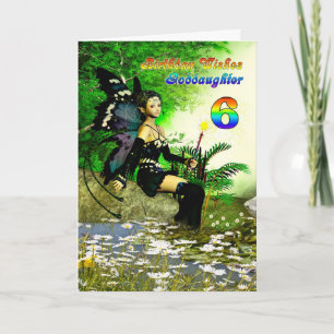 Carte Souhaits d'anniversaire Godgirl age 6 d'une fée