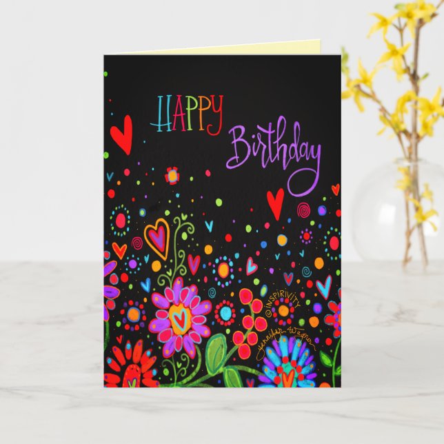 Carte Souhaits d'anniversaire Noir coloré Moderne tendan (Fleur jaune)