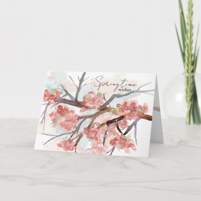 Carte Souhaits printaniers Cerisier rose Arbre en fleurs (Devant)