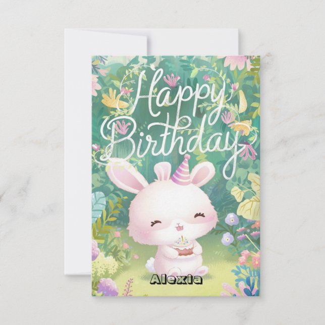 Carte Souhaits simples Bunny Anniversaire numérique (Devant)