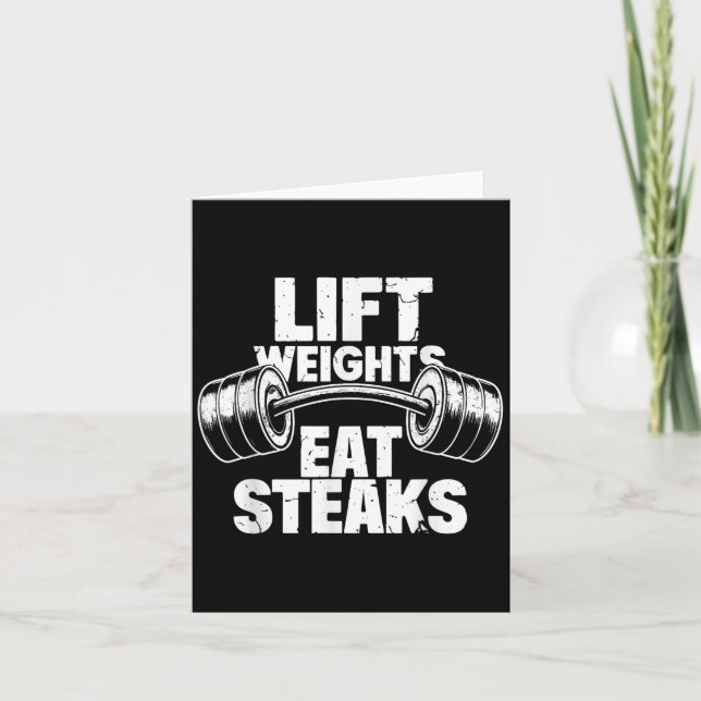 Carte Soulever des poids Manger des steaks Drôle de moti (Devant)