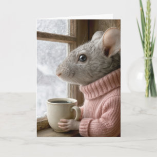 Carte Sourire à Vous Souris Avec une Tasse de Café