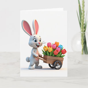 Carte Sourire Lapin Tulipe Chariot