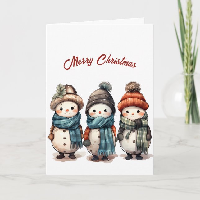 Carte Sourire mignon neigeurs Illustration Noël (Devant)