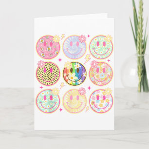 Carte Sourire Rétro Groovy Fleur Visage Heureux Damier