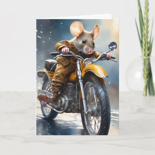 Carte Souris adorable chevauchant une moto 