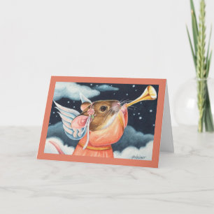 Carte Souris ange de Noël et aquarelle de trompette
