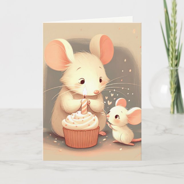 Carte Souris Anniversaire Avec Cupcake (Devant)