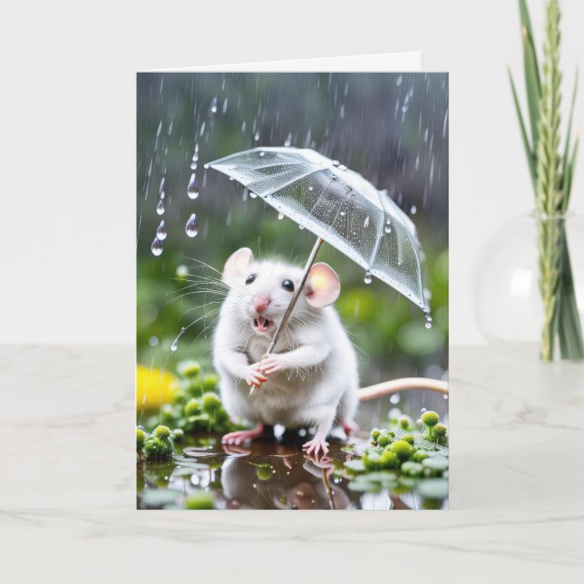 Carte Souris Anniversaire Avec Parapluie (Devant)