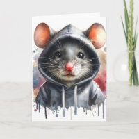 Souris aquarelle en gris à capuche Splash Art 