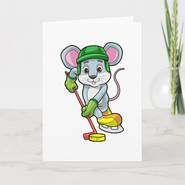 Carte Souris au hockey sur glace avec Bâton de hockey su (Devant)