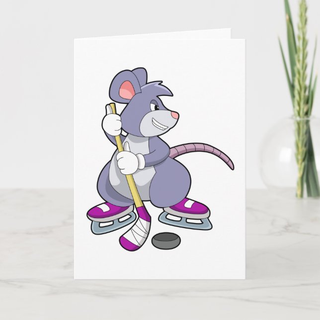 Carte Souris au hockey sur glace avec Bâton de hockey su (Devant)