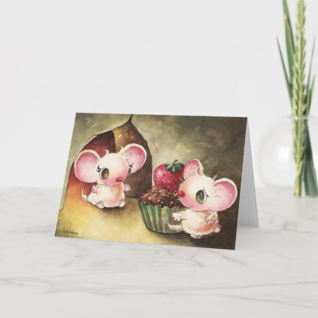 Carte Souris avec Cupcake (Devant)