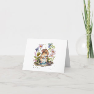 Carte Souris avec flaque et fleurs BLANC