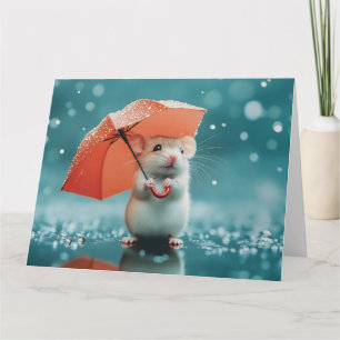 Carte Souris avec parapluie dans la pluie : belle scène 