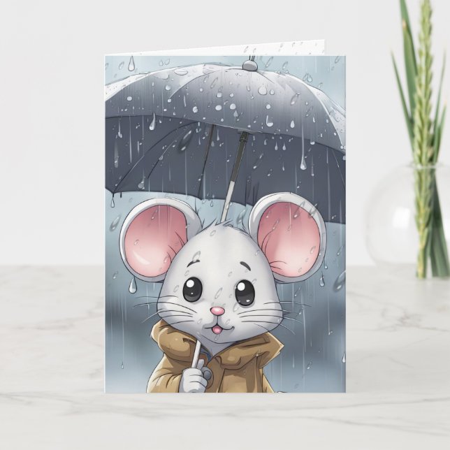 Carte Souris Blanche Avec Parapluie (Devant)
