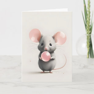 Carte Souris Bohème Minimaliste avec Bulle de Ballon Vid