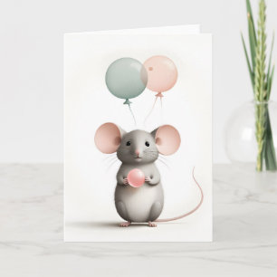 Carte Souris Boho minimaliste avec ballons de voeux vier