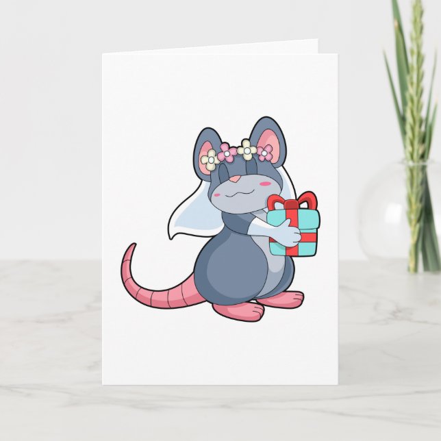 Carte Souris comme mariée avec Voile & Gift.PNG (Devant)