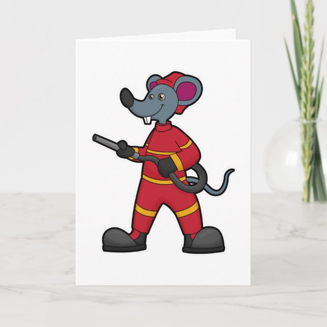 Carte Souris comme pompier avec tuyau (Devant)