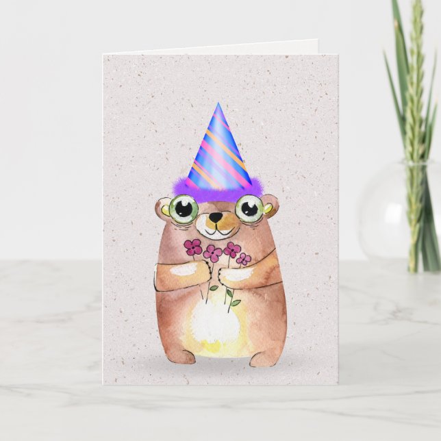 Carte Souris d'anniversaire avec Casquette de fête (Devant)