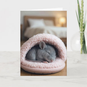 Carte Souris d'anniversaire dormant dans une chausson ro