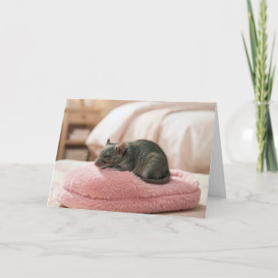 Carte Souris d'anniversaire dormant sur une pantoufle ro