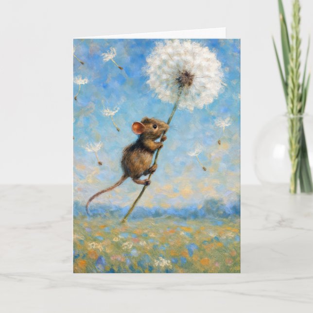 Carte Souris d'anniversaire flottant sur un Dandelion bo (Devant)