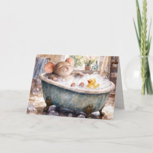 Carte Souris d'anniversaire prenant un bain moussant