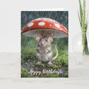 Carte Souris d'anniversaire sous un tabouret
