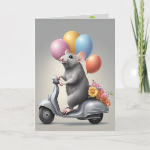 Carte Souris d'anniversaire sur un scooter