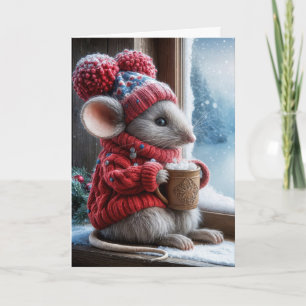 Carte Souris de Noël avec chocolat chaud
