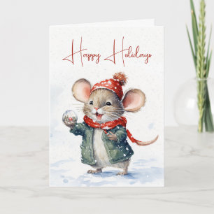 Carte Souris De Noël Avec Globe De Neige