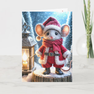 Carte Souris de Noël avec lanterne lumineuse