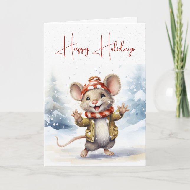 Carte Souris De Noël Dans Les Snowflakes (Devant)