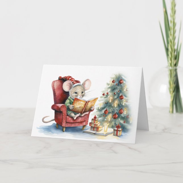 Carte Souris De Noël En Chaise Rouge (Devant)