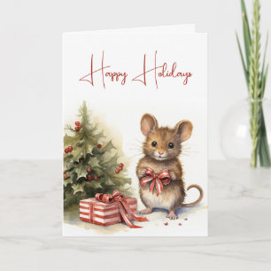 Carte Souris de Noël mignonne avec boîte cadeau