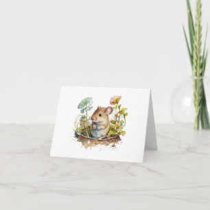 Carte Souris douce en pot de fleurs BLANK