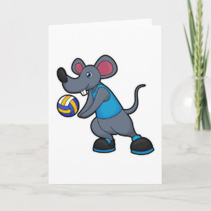 Carte Souris en joueur de volley-ball avec ballon de vol