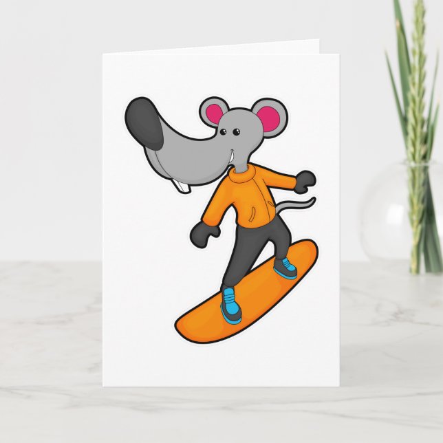 Carte Souris en tant que snowboardeur avec snowboard (Devant)
