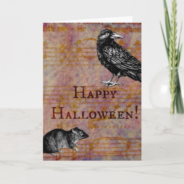 Carte Souris et corneille heureuses de Halloween (Devant)
