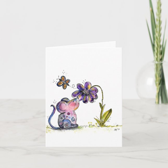Carte Souris et fleurs mignonnes (Devant)