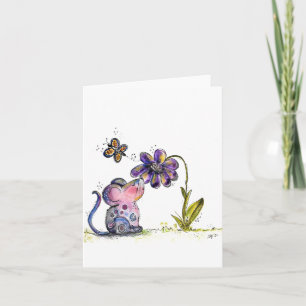 Carte Souris et fleurs mignonnes