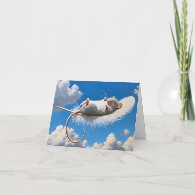 Carte Souris Flottant Sur Une Plumes (Devant)